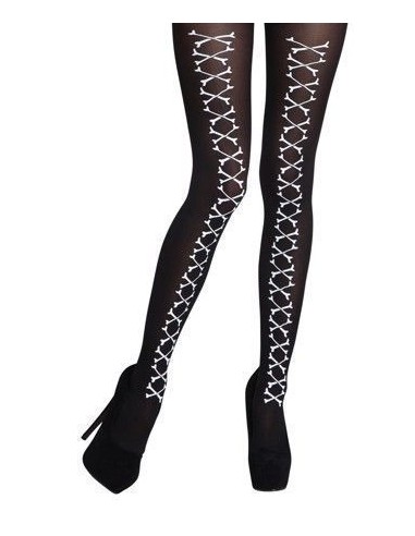 Schwarze Strumpfhose mit Knochen - von hoher Qualität, ideal für Karneval, Themenpartys und besondere Veranstaltungen.